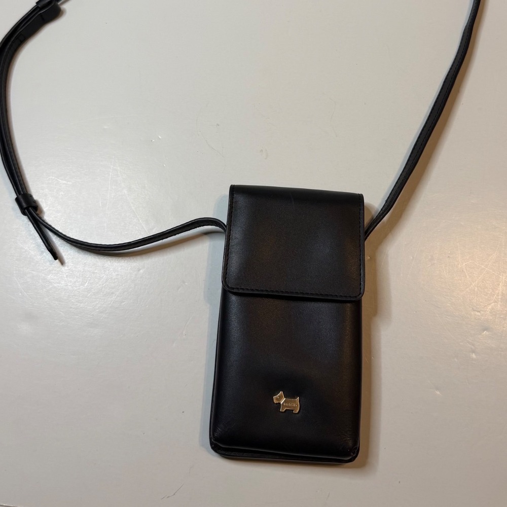 Radley London Black Leather Crossbody Phone Bag Card Holder Scottie Dog Logo